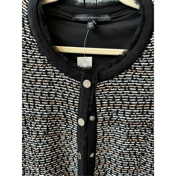 NWT White House Black Market Iconic Sweater Jacket Black White Tan, $130 - Picture 5 of 7